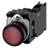 Illuminated pushbutton, 22 mm, round, plastic, red, pushbutton, flat, momentary contact type, with holder, 1 NO+1 NC, LED module with integrated  3SU1106-0AB20-3FA0-Z Y19