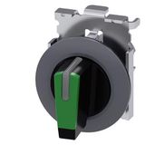 Selector switch, illuminable, 30 mm, round, Metal, matte, green, selector switch, short, front ring for flush installation,  3SU1062-2DL40-0AA0-Z Y12