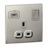 281130ABA Mallia Senses 1 gang single pole switched socket outlet - with USB C 18W charger