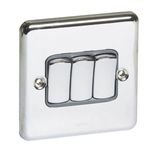 Synergy Authentic 3 gang 2-way switch - 10AX - Polished Stainless Steel