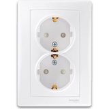 Sedna - double socket-outlet with side earth - 16A shutters, white