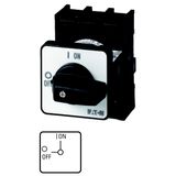 On-Off switch, P1, 25 A, centre mounting, 3 pole + N, with black thumb grip and front plate