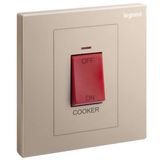 Galion - 1 gang double pole 45A switch with cooker marking, red indicator and red rocker - Rose Gold