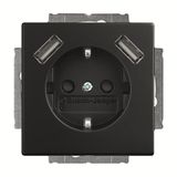 20 EUCB2USB-885-500 Socket insert Protective Contact (SCHUKO) Protective contact (SCHUKO) with USB AA black matt - 63x63