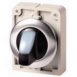 Illuminated selector switch actuator, RMQ-Titan, with thumb-grip, momentary, 3 positions, White, Front ring stainless steel