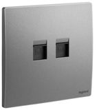 Double RJ45 socket outlet category 6 UTP dark silver