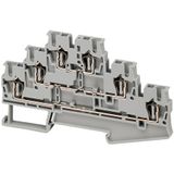 SPRING TERMINAL, FEED THROUGH, 3 LEVELS, 6 POINTS, 2,5MM², GREY