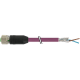 M12 fem. 0° B-cod. with cable PUR 1x2xAWG24 shielded vt+drag-ch 3m