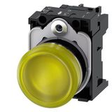 Indicator light, 22 mm, round, metal, shiny, yellow, lens, smooth, with holder, LED module with integrated LED  3SU1153-6AA30-1AA0-Z Y10