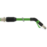 M12 male 0° D-cod./RJ45 45° down PUR 1x4xAWG22 shielded gn 10m