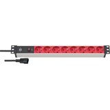 Alu-Line 19" extension lead for switch cabinets with 10A circuit breaker and IEC plug C14 8-way silver/red 2m H05VV-F 3G1,0