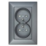Pin compact socket outlet 2x2P+E, anthracite, screw clamps