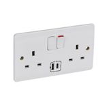 Synergy 2 Gang 13A Single Pole Switched Socket Outlet with USB Type-A and Type-C 3A Chargers White