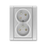 5513F-C02357 08 Double socket outlet with earthing pins, shuttered, with turned upper cavity ; 5513F-C02357 08