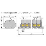 4-conductor terminal strip on one side with push-buttons with fixing f