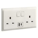 Belanko S 2 gang single pole BS switched socket outlet inboard - 13A + USB type A+C - Ivory