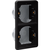 Splashproof double vertical flush-mounting box for two functions, blac