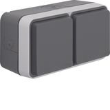 SCHUKO soc. out. 2gang hor. hinged cover surface-mtd, W.1, grey/light 