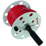 Coiler plastic, grey W 80mm w. socket a. 100m wire 0.75mm² red w. spli