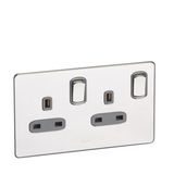 Synergy Sleek 2 Gang 13A Double Pole Switched Socket Outlet Polished Stainless Steel