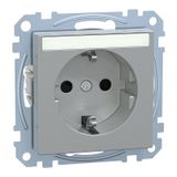 SCHUKO socket with indicator light and label, touch protection, plug-in terminals, aluminum, System M