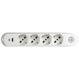 Mos 4 schuko 10/16A+switch+2usb white