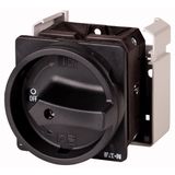 Main switch, T5B, 63 A, flush mounting, 4 contact unit(s), 6 pole, 1 N/O, 1 N/C, STOP function, With black rotary handle and locking ring