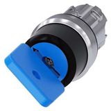 3SU1050-4GF21-0AA0-Z Y15 Key-operated switch O.M.R, 22 mm, round, metal, shiny, lock number 73038, blue, with 2 keys, 2 switch positions O-I, latching, actuating angle 90°,