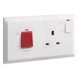 Belanko S - 2 gang double pole switch - 45A + BS switched socket outlet neon with cooker marking - 13A - White