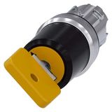 3SU1050-4JF11-0AA0-Z Y19 Key-operated switch O.M.R, 22 mm, round, metal, shiny, lock number 73033, yellow, with 2 keys, 2 switch positions O-I, latching, actuating angle 90°,