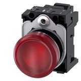 Indicator lights, 22 mm, round, metal, shiny, red, lens, smooth, with holder, LED module  3SU1152-6AA20-3AA0-Z Y12