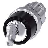 3SU1050-4BL01-0AA0-Z Y15 RONIS key-operated switch, 22 mm, round, metal, shiny, lock number SB30, with 2 keys, 3 switch positions I-O-II, latching, actuating angle 2x45°, 10:30h/12h/13:30h,