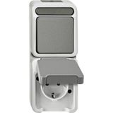 Combination SCHUKO socket with touch protection/button, closer 1-pole, light gray, AQUASTAR