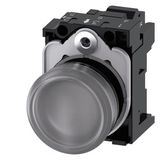 Indicator lights, 22 mm, round, plastic, clear, lens, smooth, with holder, LED module,  3SU1106-6AA70-3AA0-Z Y11