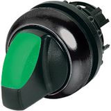 Illuminated selector switch actuator, RMQ-Titan, With thumb-grip, momentary, 3 positions, green, Bezel: black