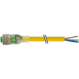 M12 female 0° A-cod. with cable LED PUR 4x0.34 ye UL/CSA+drag ch. 25m