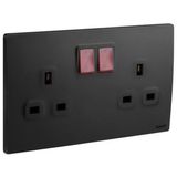 Mallia Senses - 2 gang BS switched socket outlet single pole - with LED - 13A - Matt Black