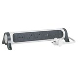 Power strip extension with rotating block of 3 2P+E Surface sockets, switch, surge protector, USB Type-A + Type-C - white and dark gray