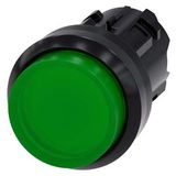 Illuminated pushbutton, 22 mm, round, plastic, green, pushbutton, raised momentary contact type, with laser labeling, upper case