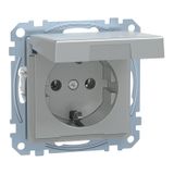 SCHUKO socket with hinged lid and label, contact protection, contact protection, plug-in terminals, aluminum, system M