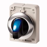 Illuminated selector switch actuator, RMQ-Titan, With thumb-grip, momentary, 3 positions, Blue, Metal bezel