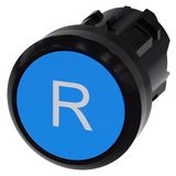 Pushbutton, 22 mm, round, plastic, blue, inscription: R, pushbutton, flat,...3SU1000-0AB50-0AR0-Z X90