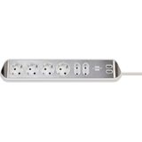 brennenstuhl®estilo corner extension lead with USB charging function 6-way 4x earthed sockets & 2x Euro silver/white