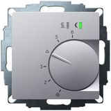 UP room controller, aluminum 55x55, 5-30C, AC 230V, triac output, switchable 5 actuators each 3W, change-over input, TA 3.5K, LED displays