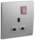 Mallia Senses - 1 gang BS switched socket outlet single pole - with LED - 13A - Dark Silver