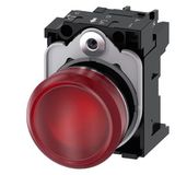 Indicator lights, 22 mm, round, metal, shiny, red, lens, smooth, with holder, LED module  3SU1152-6AA20-1AA0-Z Y12