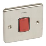 Synergy Authentic 45A Double Pole Control Switch with Red Rocker and LED Power Indicator Brushed Stainless Steel