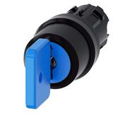 3SU1000-4GL11-0AA0-Z Y15 Key-operated switch O.M.R, 22 mm, round, plastic, lock number 73038, blue, with 2 keys, 3 switch positions I-O-II, latching, actuating angle 2x45°, 10:30h/12h/13:30h,