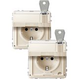 SCHUKO socket, hinged lid, label, lockable, 2 identical closures, BRS, StK, white, AQUADESIGN