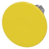 Mushroom pushbutton, 22 mm, round, metal, shiny, yellow, 60 mm, momentary contact type, with laser labeling, inscription or symbol Customer-specific selection with SIRIUS